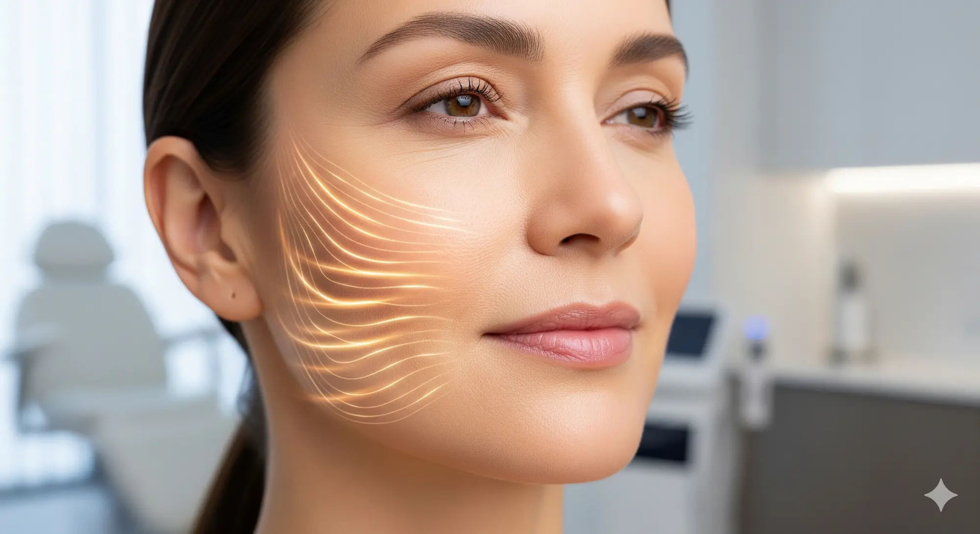 Tratamiento de radiofrecuencia facial para estimular el colágeno y la elastina en Clínica Bajo, Los Cristianos.