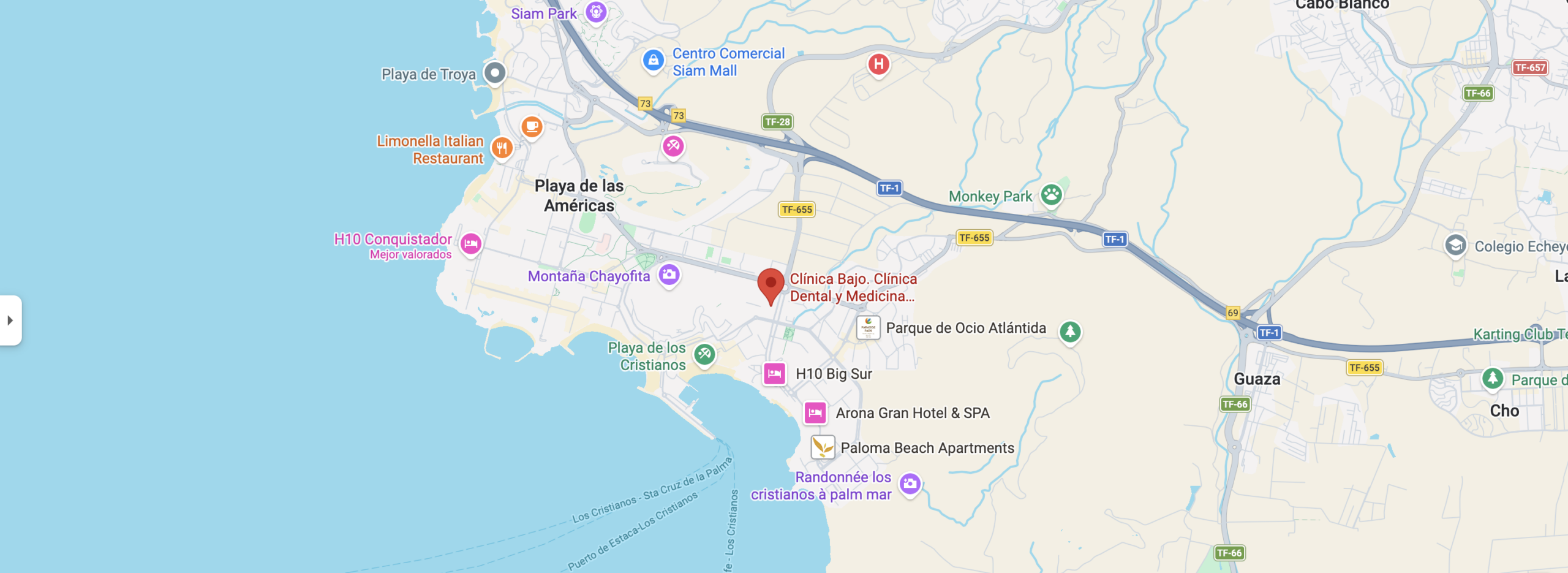 Como llegar a la Clinica Bajo en Los Cristianos scaled - Clínica Bajo Como llegar en coche, moto o transporte público a la Clinica Dental Clínica Bajo