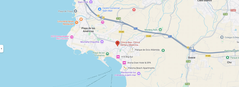 ubicacion clinica dental en los cristianos - Clínica Bajo - Clínica Dental y Medicina Estética Ubicación de la clínica dental en los Cristianos, Tenerife Sur.